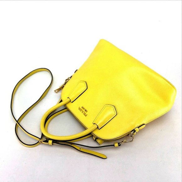PRADA 2 WAY Hand Bag 2way bag yellow Leather BL090 - Picture 3 of 9